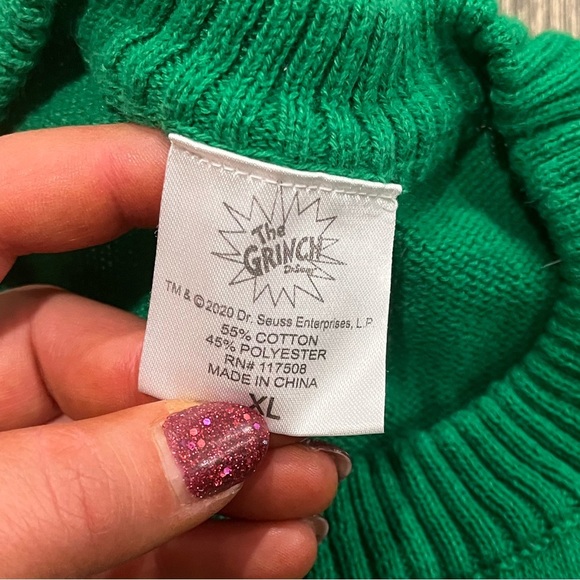 Dr. Seuss Grinch Resting Grinch Face Ugly Christmas Sweater Green Size XL - Picture 3 of 4